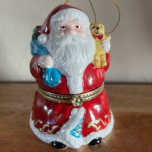 Mr. Christmas Porcelain Santa Claus Hinged Music Box Wind Up Animated